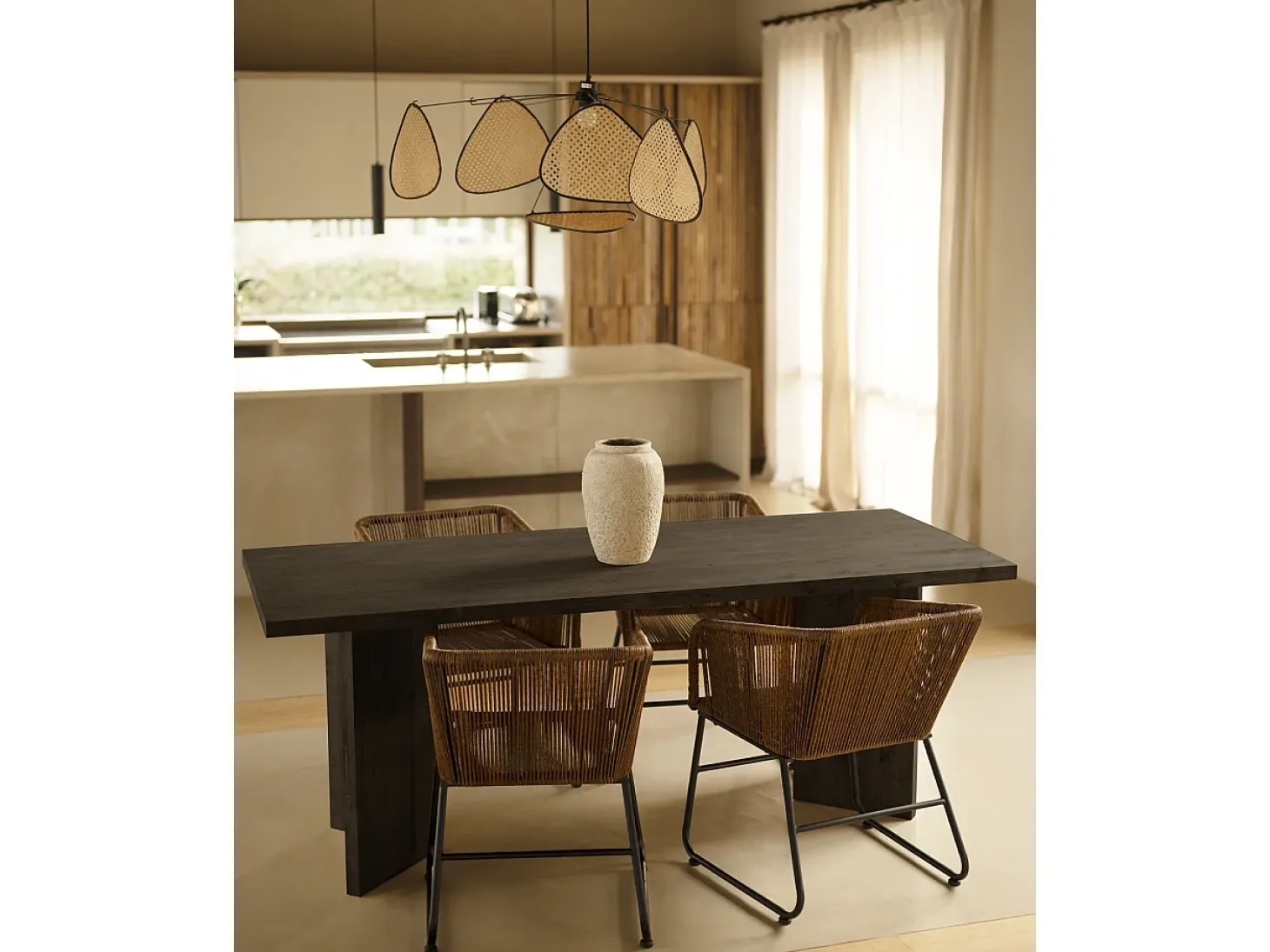 Mesa de comedor de madera maciza de abeto rectangular Decowood en tono negro de 200x75cm en tono negro - KYOTO - DECOWOOD