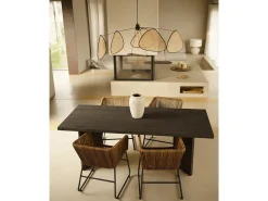 Mesa de comedor de madera maciza de abeto rectangular Decowood en tono negro de 200x75cm en tono negro - KYOTO - DECOWOOD