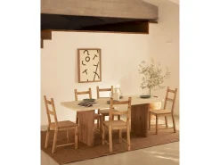 Mesa de comedor de madera de abeto maciza en microcemento rectangular Decowood de 160x75cm en tono blanco roto y patas tono roble oscuro - BIMBA - DECOWOOD