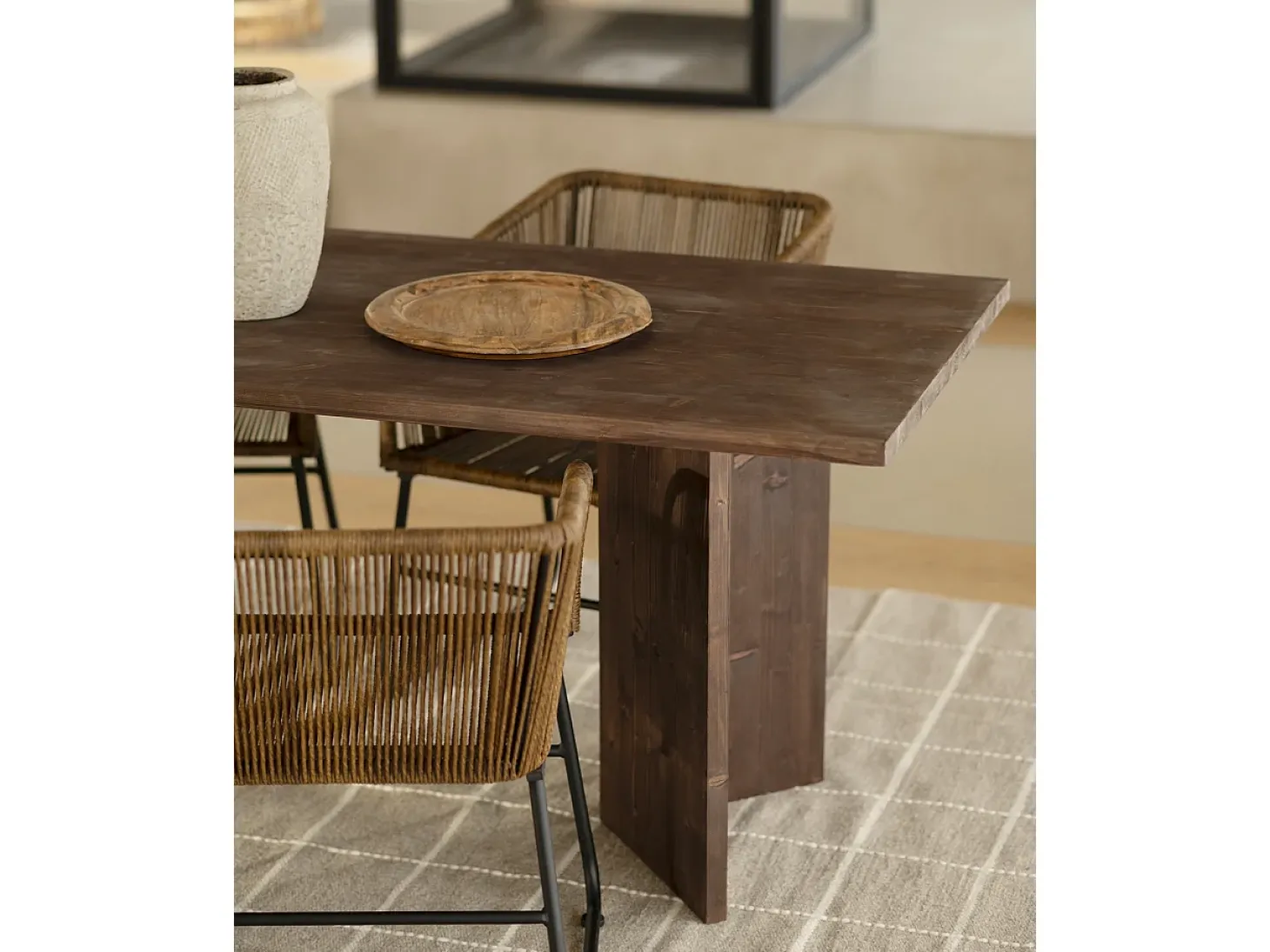 Mesa de comedor de madera maciza de abeto rectangular Decowood en tono nogal de 160x75cm en tono nogal - KYOTO - DECOWOOD