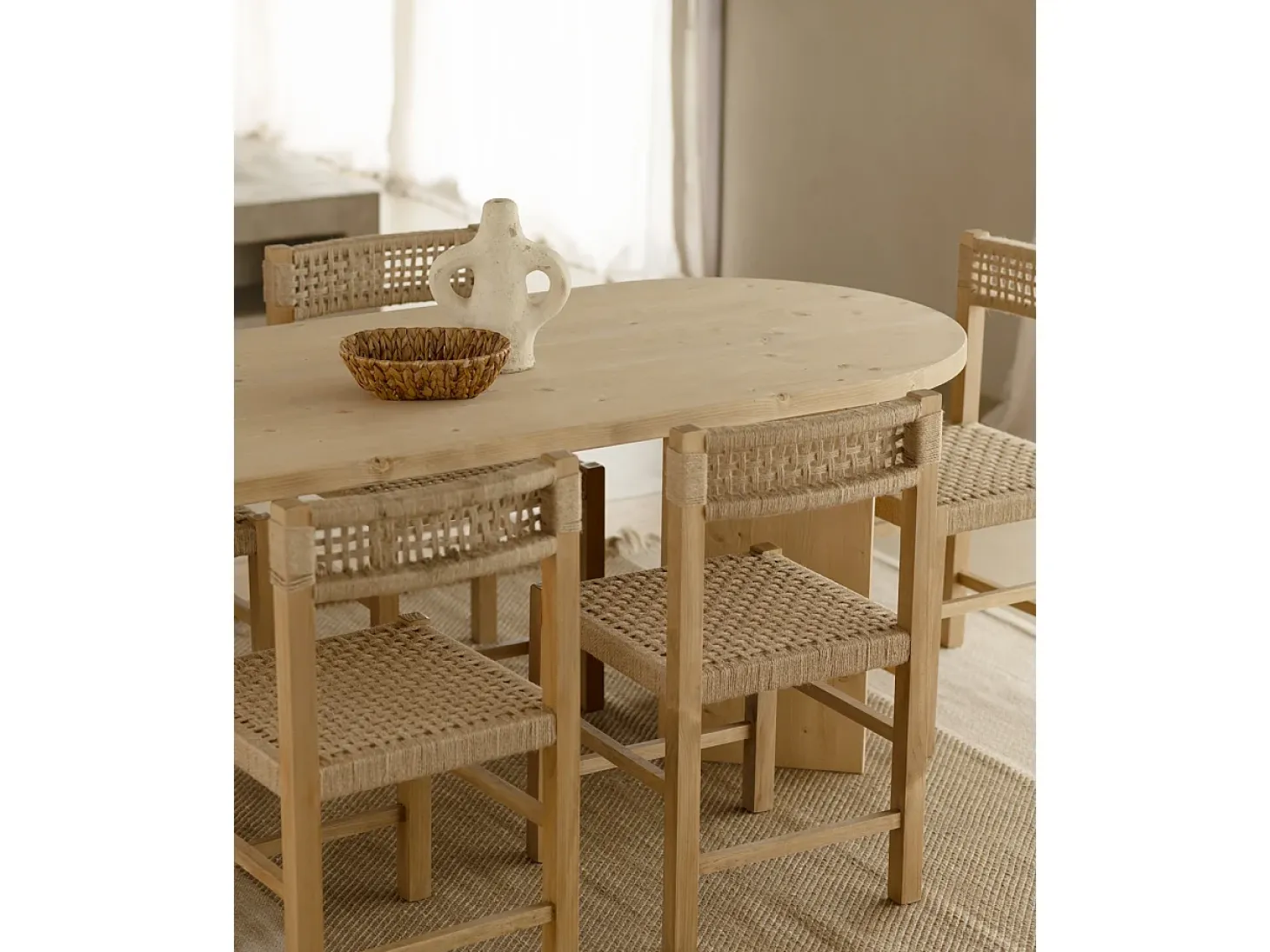 Mesa de comedor de madera maciza de abeto ovalada Decowood en tono roble medio de 200x75cm en tono roble medio - OSAKA - DECOWOOD
