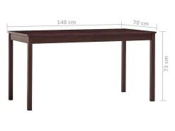 Mesa de comedor de madera de pino marrón oscuro 140x70x73 cm