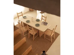 Mesa de comedor de madera de abeto maciza en microcemento rectangular Decowood de 200x75cm en tono blanco roto y patas tono roble oscuro - BIMBA - DECOWOOD