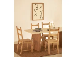 Mesa de comedor de madera de abeto maciza en microcemento rectangular Decowood de 200x75cm en tono blanco roto y patas tono roble oscuro - BIMBA - DECOWOOD