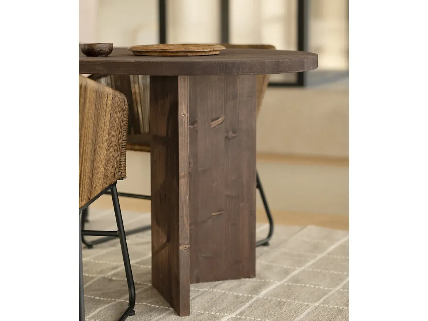 Mesa de comedor de madera maciza de abeto ovalada Decowood en tono nogal de 180x75cm en tono nogal - OSAKA - DECOWOOD