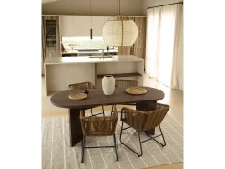 Mesa de comedor de madera maciza de abeto ovalada Decowood en tono nogal de 160x75cm en tono nogal - OSAKA - DECOWOOD