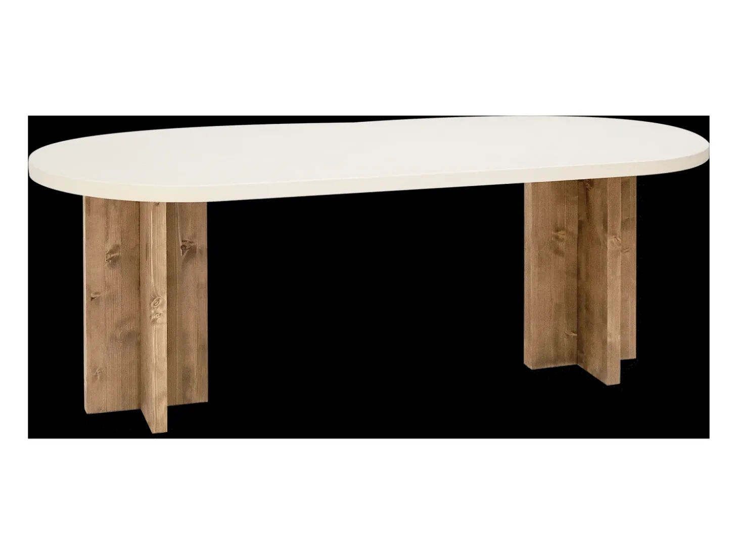 Mesa de comedor de madera maciza de abeto ovalada Decowood en tono blanco en microcemento y patas roble oscuro de 200x78cm - TOKYO - DECOWOOD