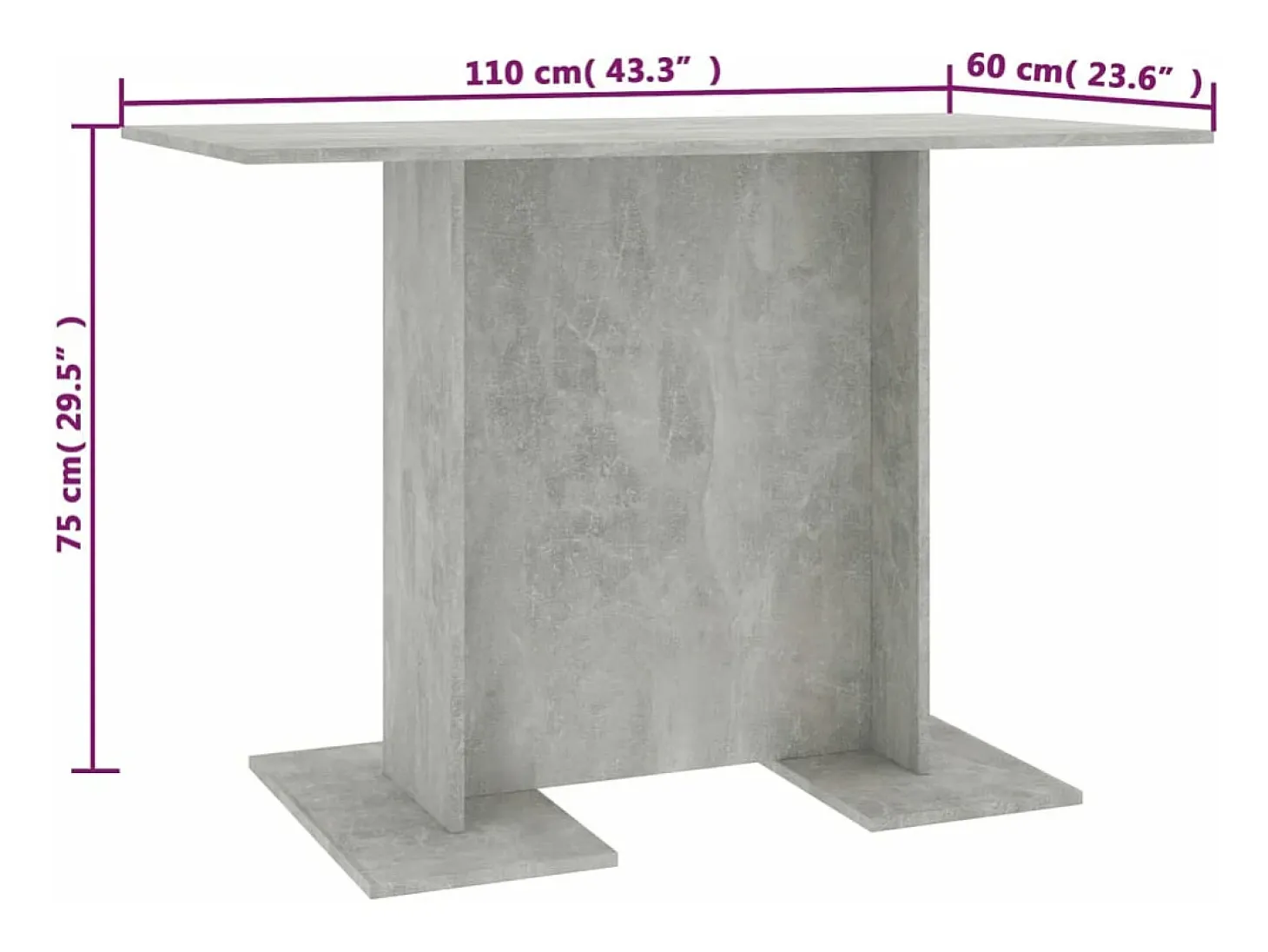 Mesa de comedor de madera gris hormigón 110x60x75 cm