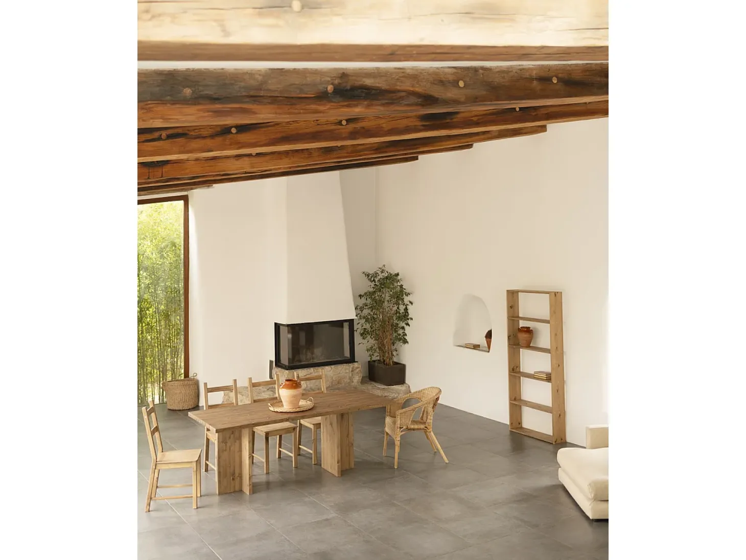Mesa de comedor de madera maciza en tono roble oscuro 180x75cm - TENA - DECOWOOD
