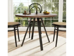Mesa de comedor de nogal - Mesa de comedor con tablero de MDF y patas de metal negro - decoración estampada