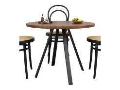 Mesa de comedor de nogal - Mesa de comedor con tablero de MDF y patas de metal negro - decoración estampada
