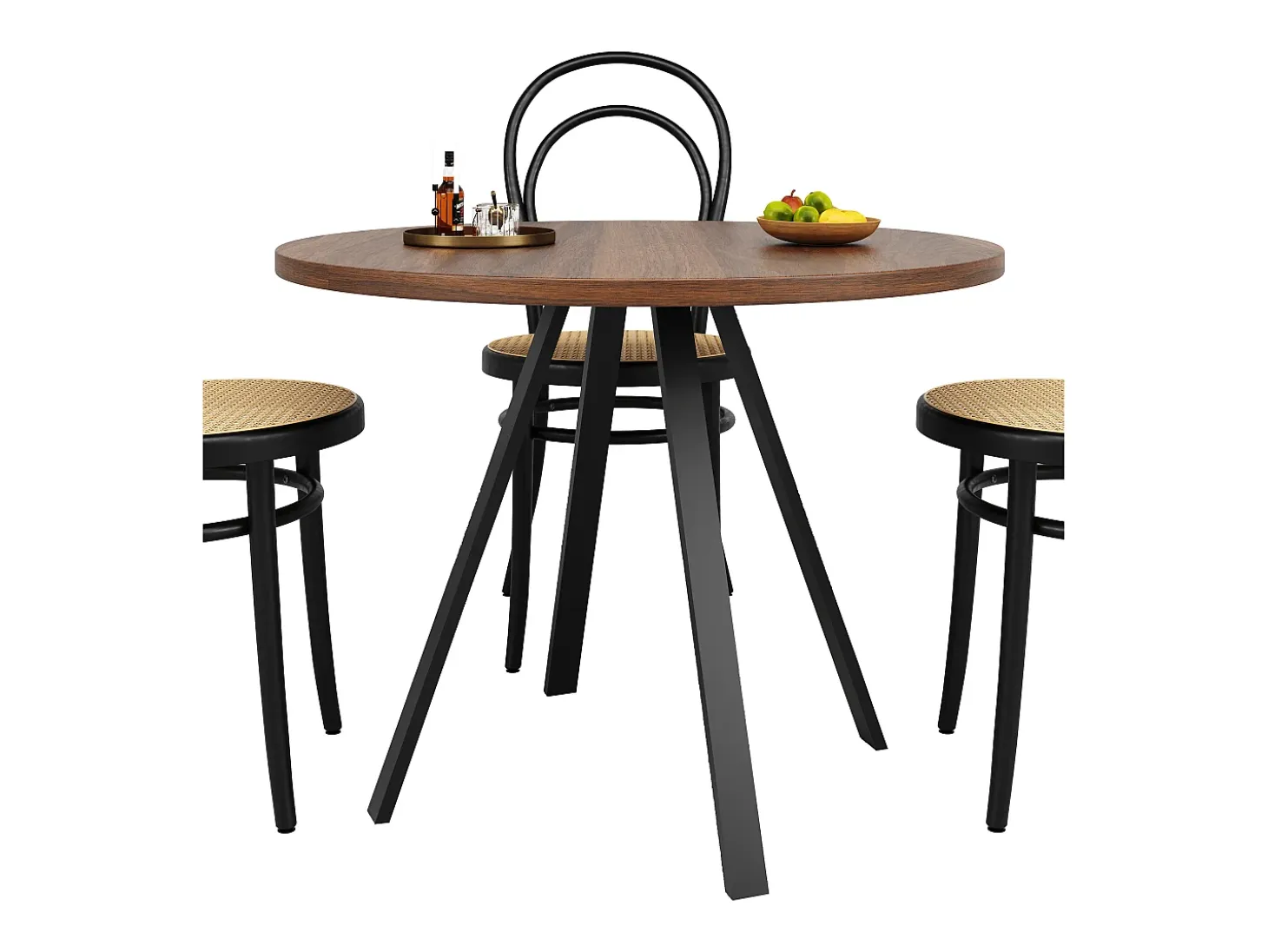Mesa de comedor de nogal - Mesa de comedor con tablero de MDF y patas de metal negro - decoración estampada