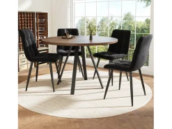 Mesa de comedor de nogal - Mesa de comedor con tablero de MDF y patas de metal negro - decoración estampada