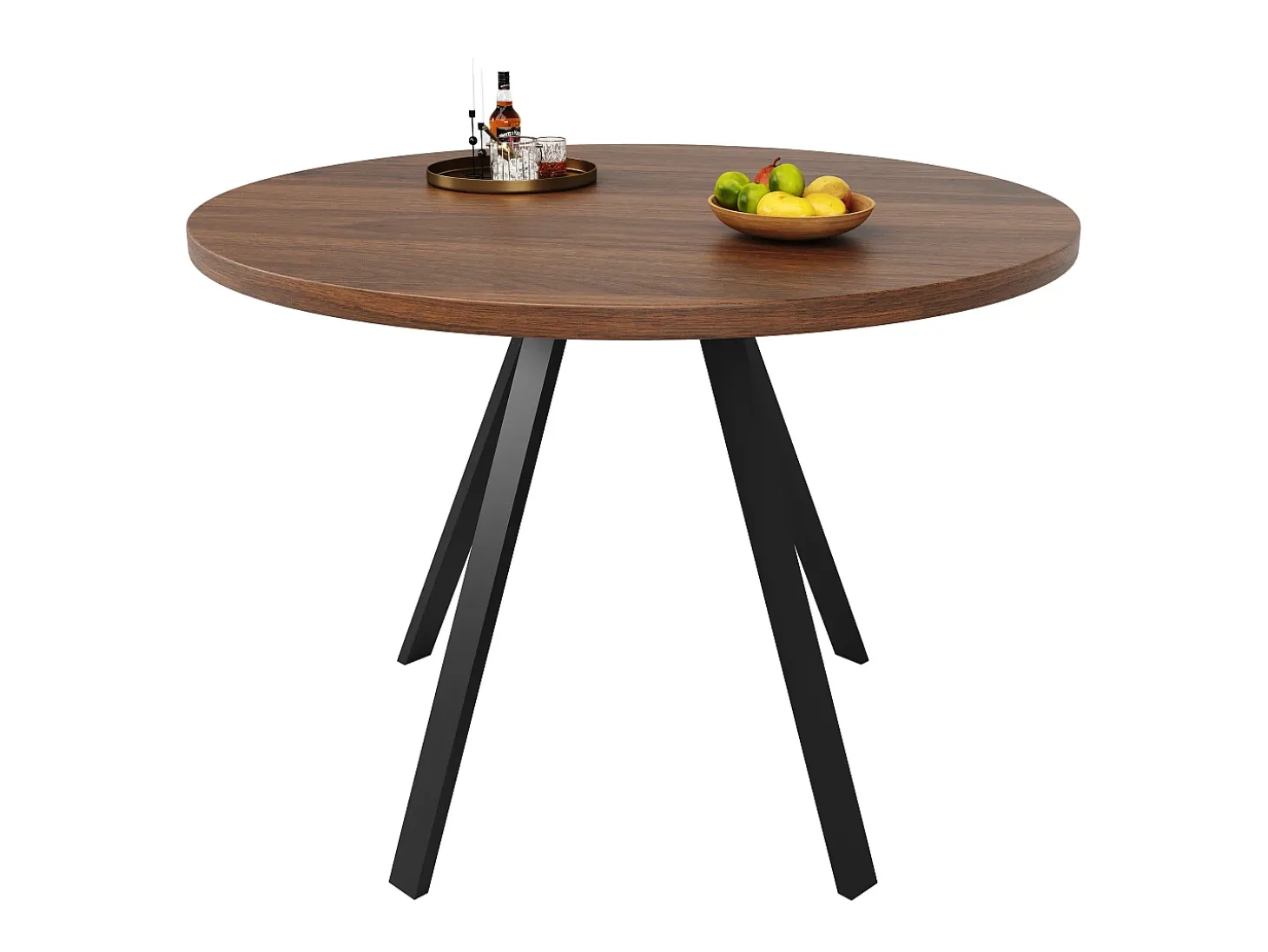 Mesa de comedor de nogal - Mesa de comedor con tablero de MDF y patas de metal negro - decoración estampada