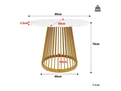 Mesa de comedor de salón 80x80x76 cm, redonda con tablero de MDF de mármol y patas de metal dorado