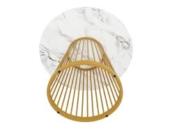 Mesa de comedor de salón 80x80x76 cm, redonda con tablero de MDF de mármol y patas de metal dorado