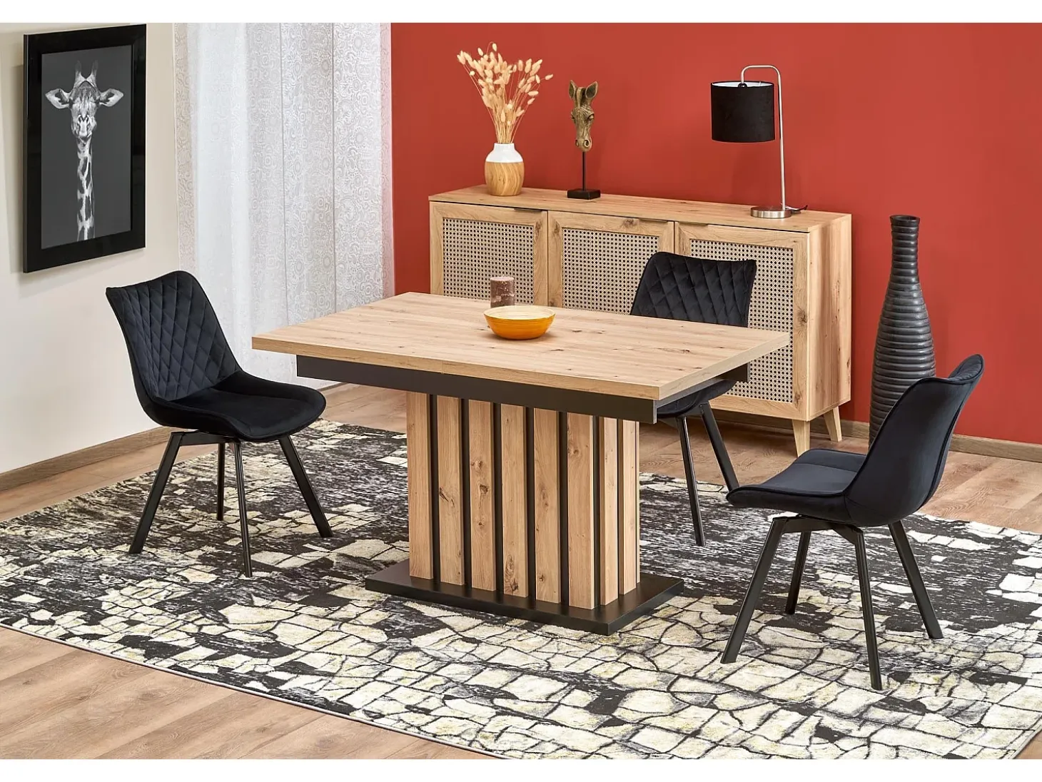 Mesa de comedor extensible roble y negro 130cm Celso
