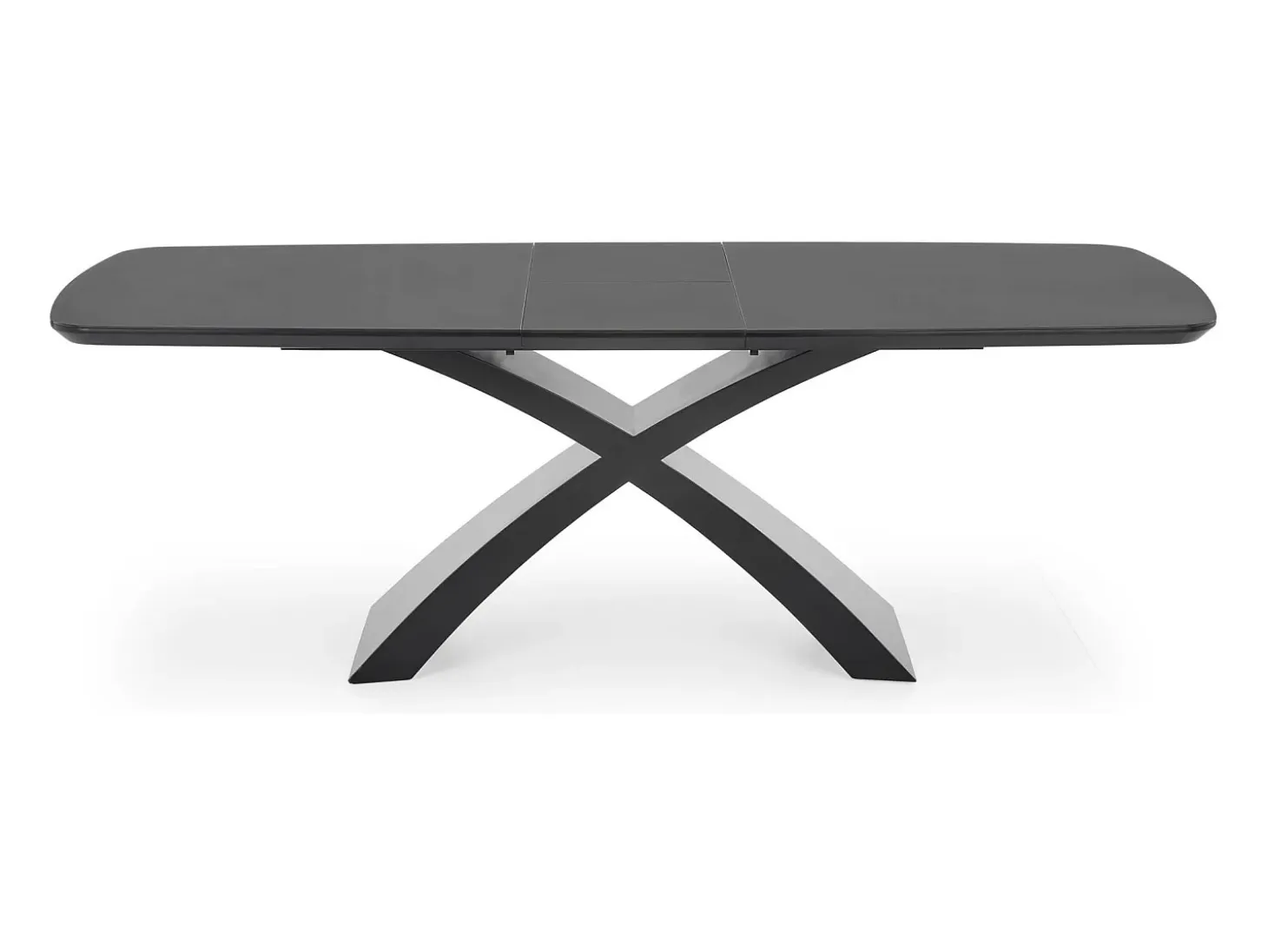 Mesa de comedor extensible con tablero gris oscuro y base central negra WOLF
