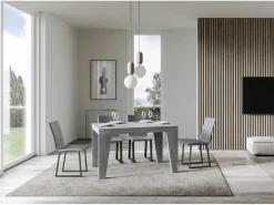 Mesa de comedor extensible de madera Naxo.-Color Gris cemento-Soporte 4 pies-Alargaderas -Ancho extensible