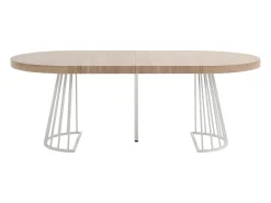 Mesa de comedor extensible para 2 a 12 personas en MDF y acero - Natural claro y blanco - FIRELA
