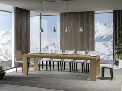 Mesa de comedor extensible de madera Ribo-Color Marrón-Soporte 4 pies-Alargaderas -Ancho extensible