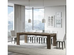 Mesa de comedor extensible de madera Ribo-Color Marrón-Soporte 4 pies-Alargaderas -Ancho extensible