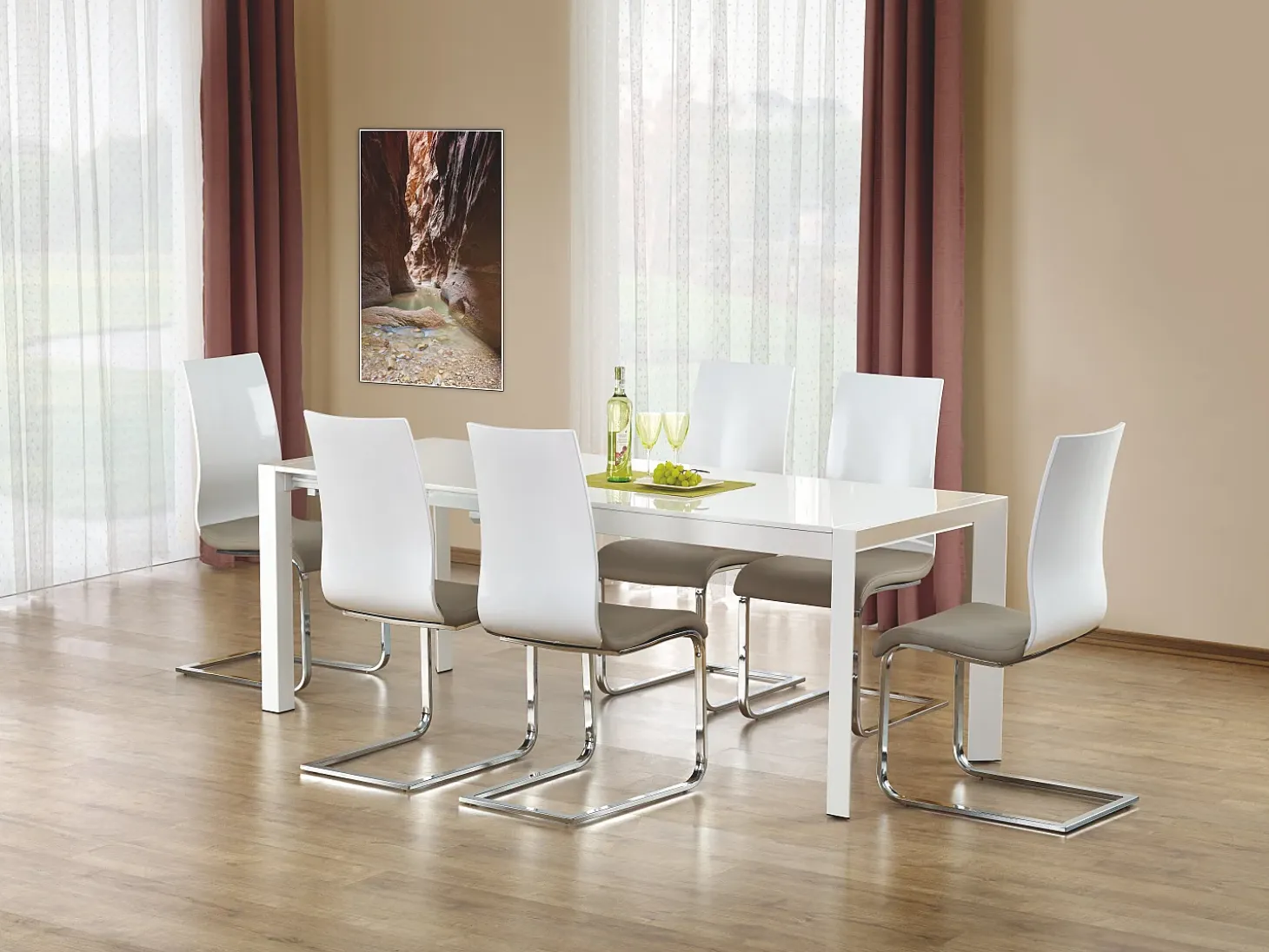 Mesa de comedor extensible Mike lacada en blanco - 130cm / 210cm