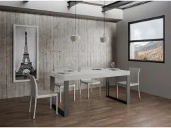 Mesa de comedor extensible tiroz-Color Blanco-Base y soporte con ruedas-Alargaderas -Ancho extensible