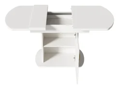 Mesa de comedor extensible ovalada para 4 a 6 cubiertos con estantes - L110/130xW70xH75cm - Tablero de partículas - Blanco + dorado