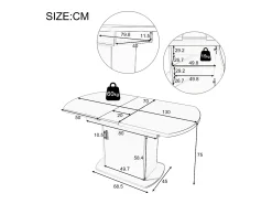 Mesa de comedor extensible ovalada para 4 a 6 cubiertos con estantes - L110/130xW70xH75cm - Tablero de partículas - Blanco + dorado