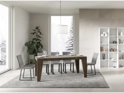 Mesa de comedor extensible de madera Naxo.-Color Natural-Soporte 2 pies-5 alargaderas finas-Ancho extensible