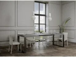 Mesa de comedor extensible tiroz-Color Gris cemento-Base y soporte con ruedas-Alargaderas -Ancho extensible