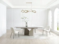 Mesa de comedor extensible para 6 a 10 personas en cerámica, cristal templado y metal topo - Efecto mármol blanco - CAMUVO de Maison Céphy