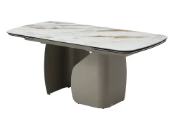 Mesa de comedor extensible para 6 a 10 personas en cerámica, cristal templado y metal topo - Efecto mármol blanco - CAMUVO de Maison Céphy