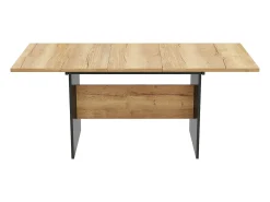 Mesa de comedor extensible de vetas de madera para 4 a 6 cubiertos - L 140/180 x W 80 x H 75 cm - Madera MDF - Negro + Nogal oscuro