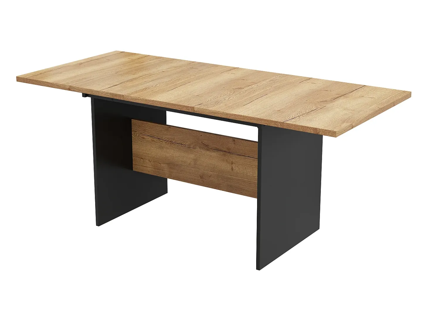 Mesa de comedor extensible de vetas de madera para 4 a 6 cubiertos - L 140/180 x W 80 x H 75 cm - Madera MDF - Negro + Nogal oscuro
