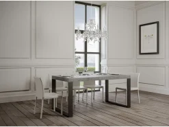 Mesa de comedor extensible tiroz-Color Gris cemento-Soporte 4 pies-Alargaderas -Ancho extensible