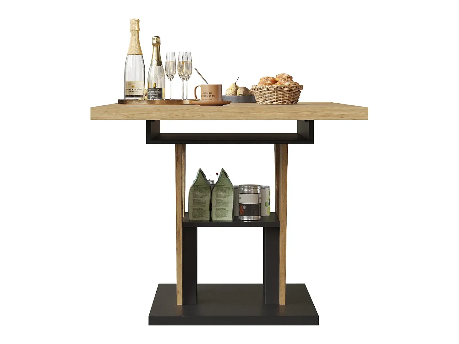 Mesa de comedor extensible 110/140x80x75 cm - Para 6 personas - MDF + metal - Natural