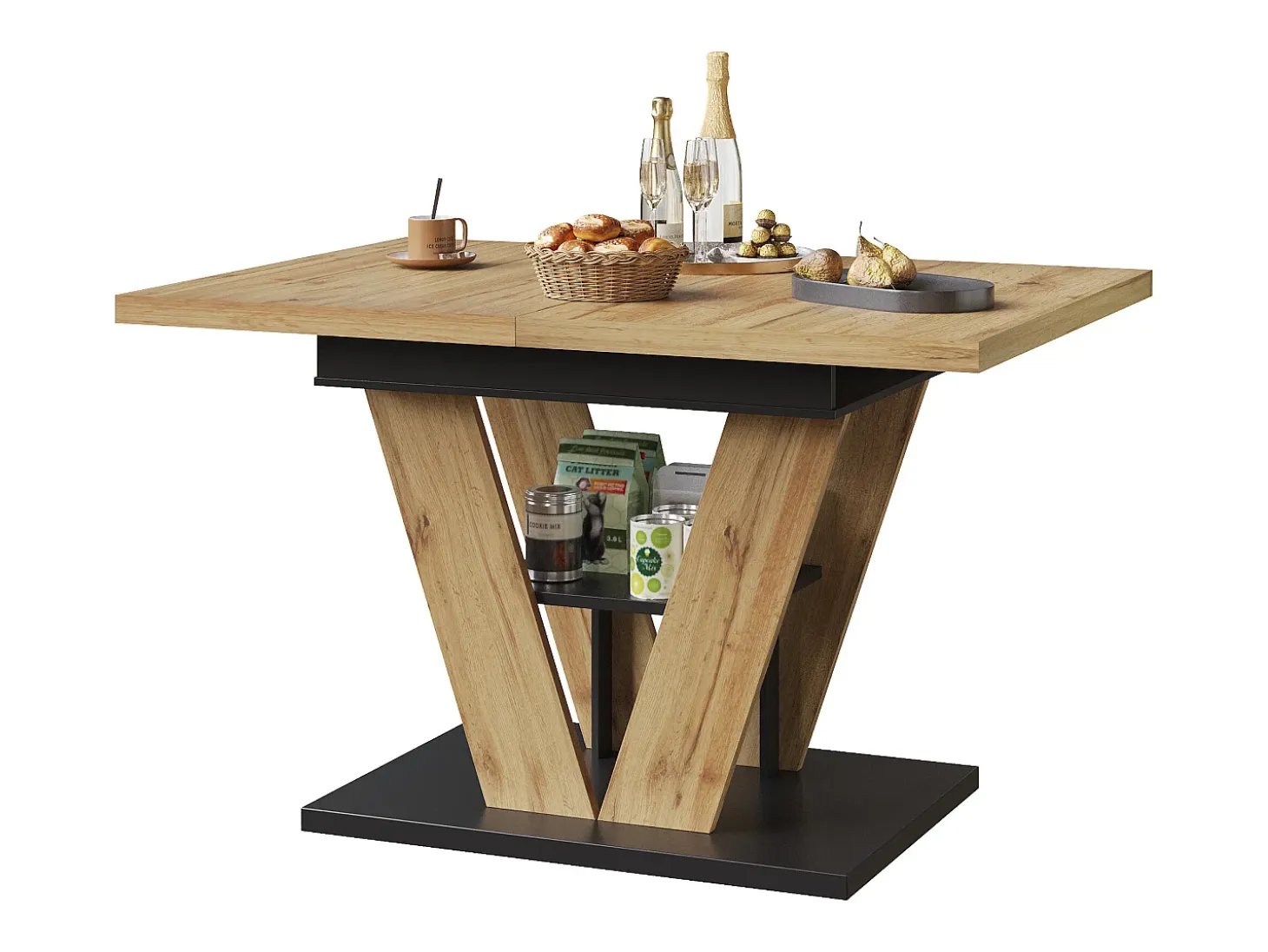 Mesa de comedor extensible 110/140x80x75 cm - Para 6 personas - MDF + metal - Natural