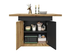 Mesa de comedor extensible 110-140×80cm - 4-6 personas - con 2 puertas - estilo retro - Negro + Natural