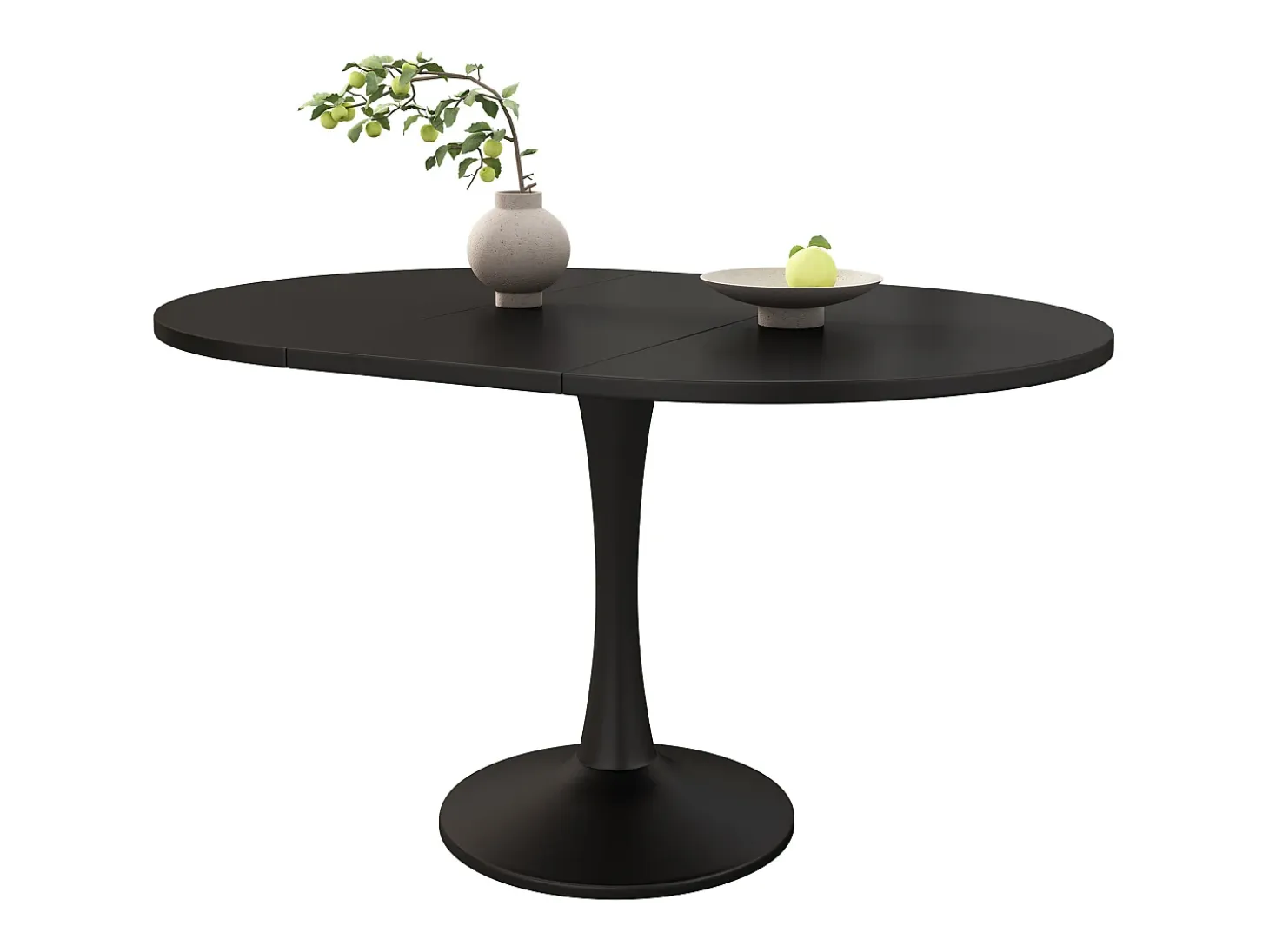 Mesa de comedor extensible ovalada para 4-6 personas 140x100cm en MDF con pata central, color negro