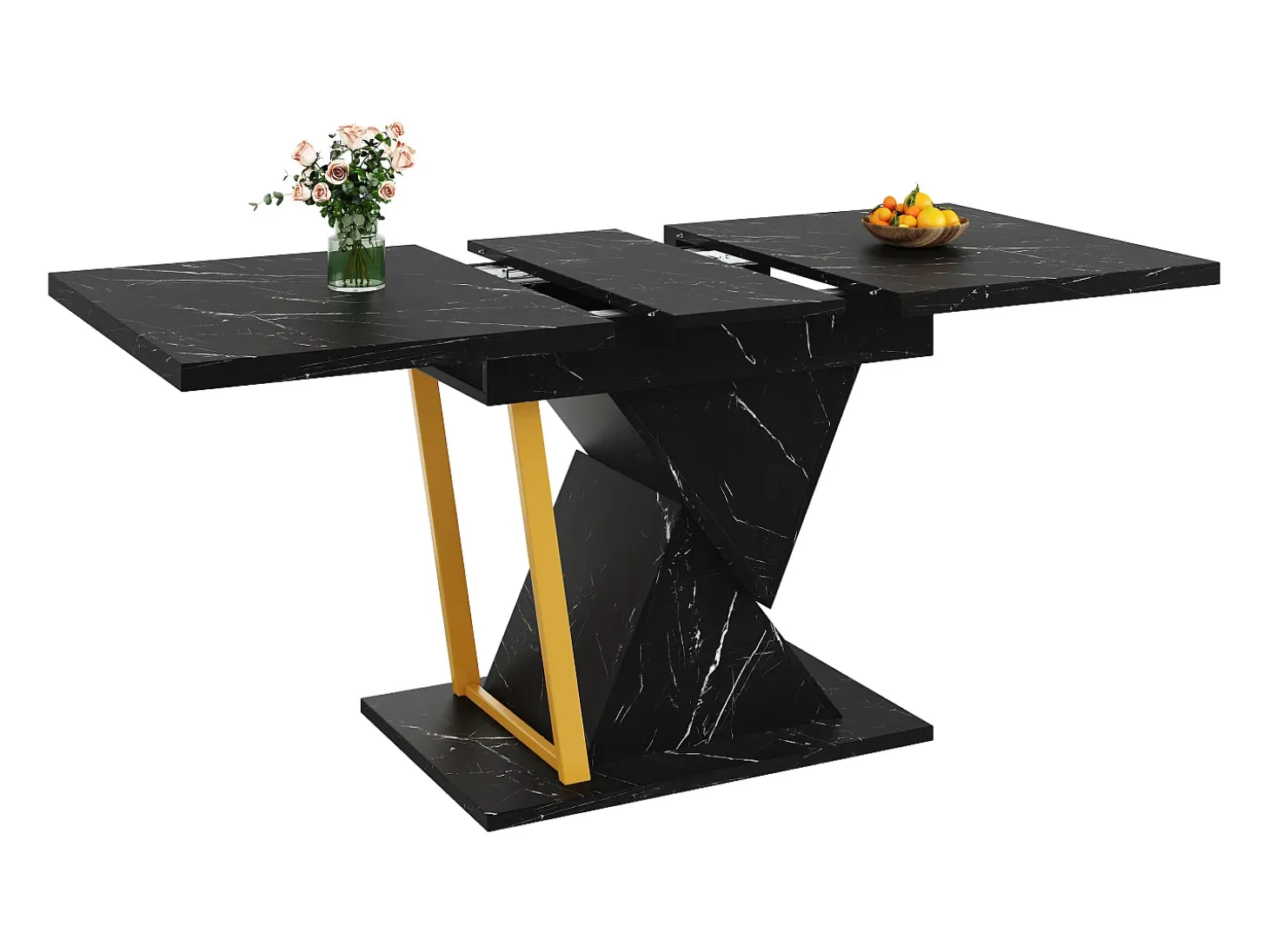 Mesa de comedor extensible para 4 a 6 personas - Tapa efecto mármol negro - Madera MDF