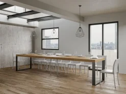 Mesa de comedor extensible tiroz-Color Natural-Soporte 2 pies-5 alargaderas finas-Ancho extensible