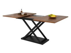 Mesa de comedor extensible (120-160x80 cm), Telescópica, con patas cruzadas negras, para cocina y salón, MDF, acabado madera nogal, diseño moderno