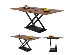 Mesa de comedor extensible (120-160x80 cm), Telescópica, con patas cruzadas negras, para cocina y salón, MDF, acabado madera nogal, diseño moderno