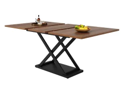 Mesa de comedor extensible (120-160x80 cm), Telescópica, con patas cruzadas negras, para cocina y salón, MDF, acabado madera nogal, diseño moderno
