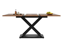 Mesa de comedor extensible (120-160x80 cm), Telescópica, con patas cruzadas negras, para cocina y salón, MDF, acabado madera nogal, diseño moderno