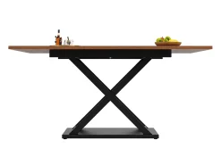 Mesa de comedor extensible (120-160x80 cm), Telescópica, con patas cruzadas negras, para cocina y salón, MDF, acabado madera nogal, diseño moderno