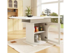 Mesa de comedor extensible para 4 a 6 personas con 1 puerta - 110/140 x 80 x 76 cm - Madera MDF - para cocina y salón - Color blanco