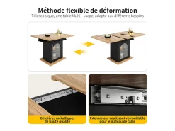 Mesa de comedor extensible - Tres estantes de almacenamiento integrados de altura regulable - 110/140×80×76 cm - Negro